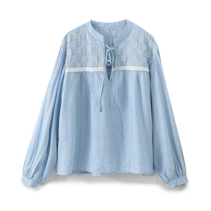 Versatile V-neck lace up loose embroidered top for women | MuddyStock Originals MuddyStock