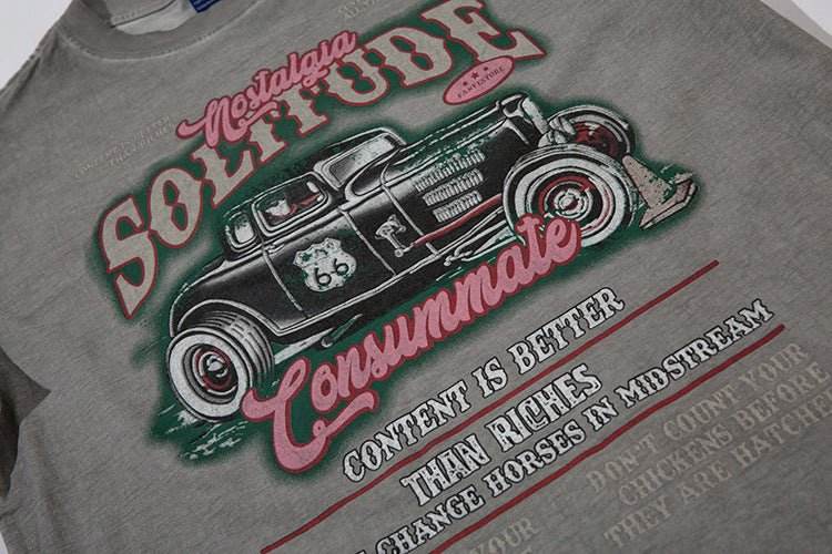 Vintage Car Print Distressed Short Sleeve Men And Women MuddyStock