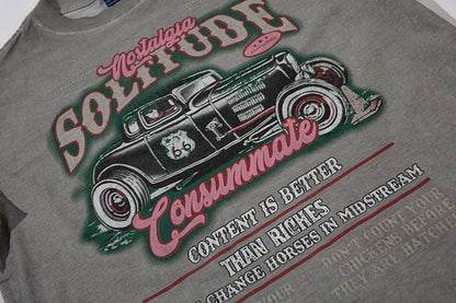 Vintage Car Print Distressed Short Sleeve Men And Women MuddyStock