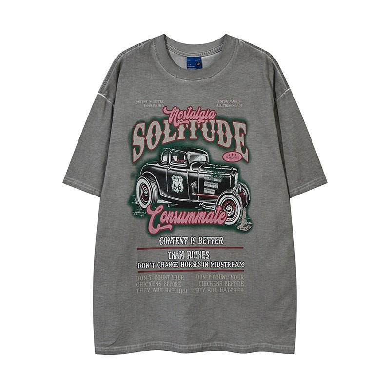 Vintage Car Print Distressed Short Sleeve Men And Women MuddyStock