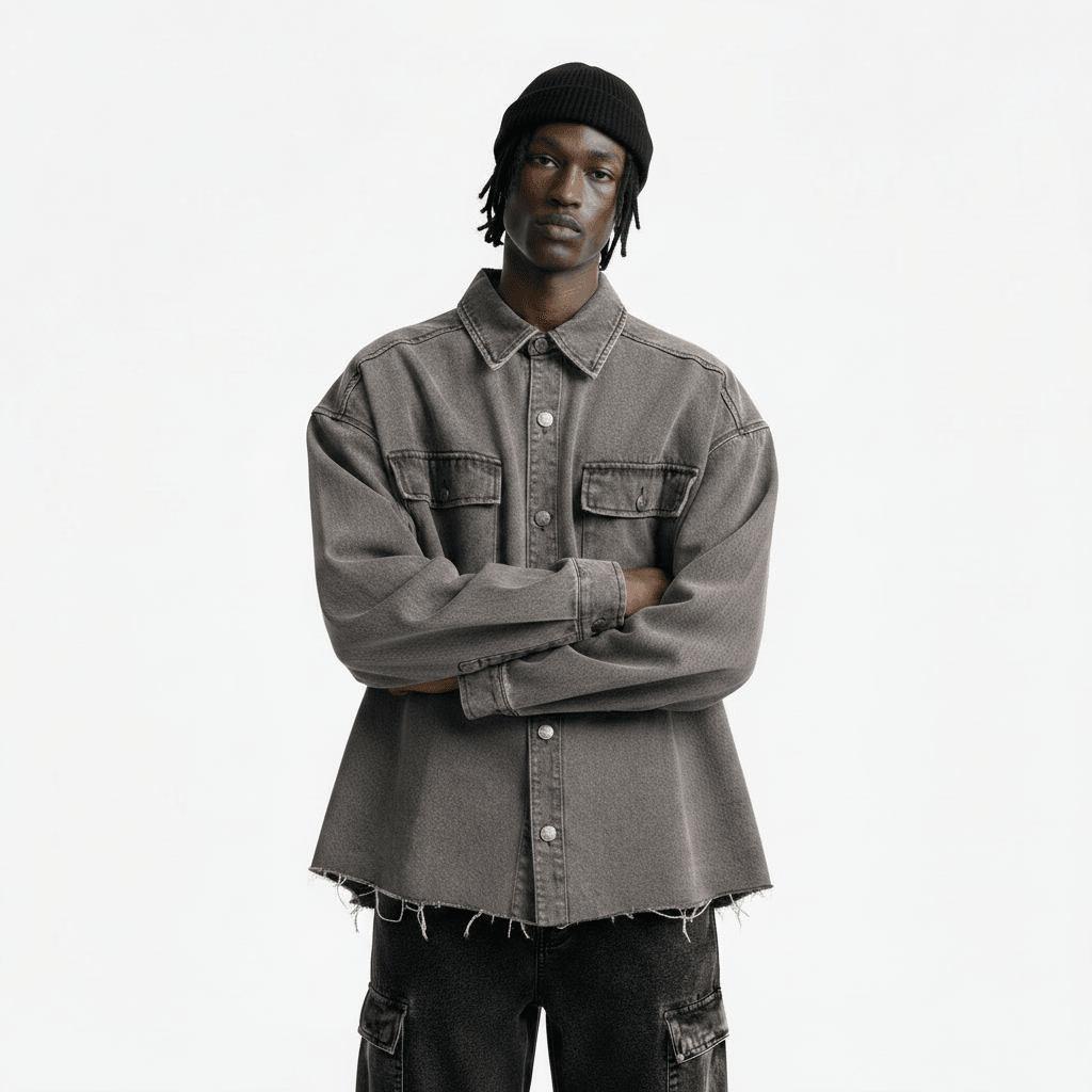 Loose washed denim long sleeved shirt for men | MuddyStock Originals