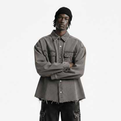 Loose washed denim long sleeved shirt for men | MuddyStock Originals
