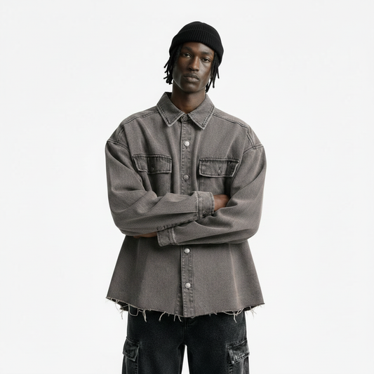 Loose washed denim long sleeved shirt for men | MuddyStock Originals