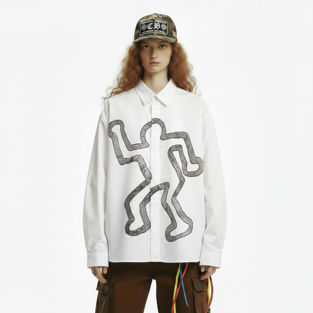 White Keith Haring Dancing Figure Long Sleeve Shirt New Pose 1:1