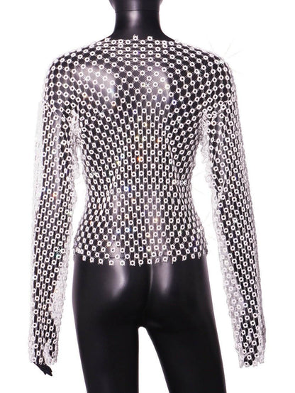 Women's Fashion Hollowed-out Mesh Rhinestone Small Top MuddyStock