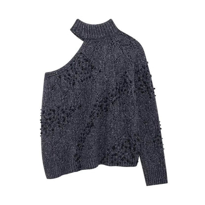Women's new style shoulder opening hollow bead knitted sweater | MuddyStock Originals MuddyStock
