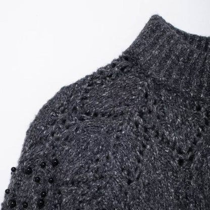 Women's new style shoulder opening hollow bead knitted sweater | MuddyStock Originals MuddyStock