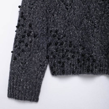 Women's new style shoulder opening hollow bead knitted sweater | MuddyStock Originals MuddyStock