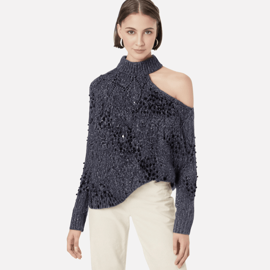 Women's new style shoulder opening hollow bead knitted sweater | MuddyStock Originals MuddyStock